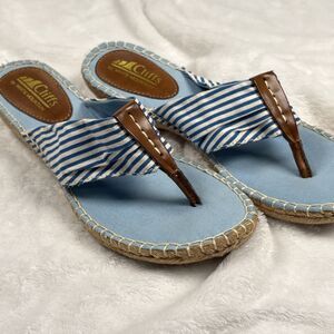Cliffs Espadrille Sandals Women's Sz 8M Blue White Striped Nautical Thong